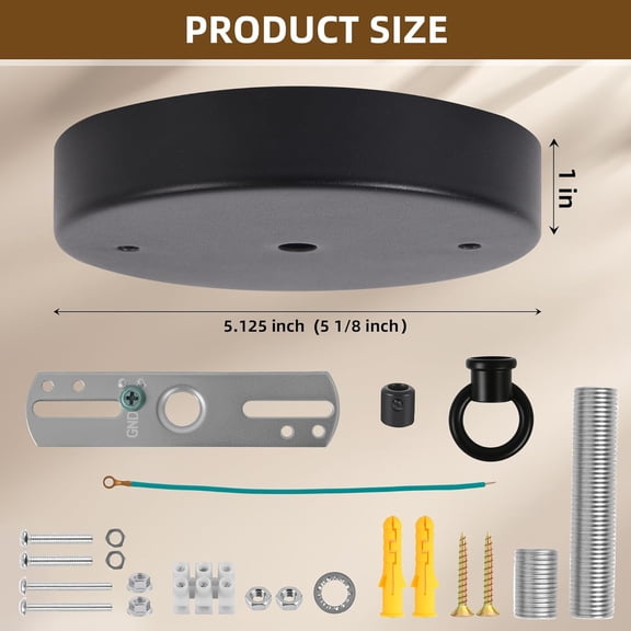 FJSHN-Ceiling Light Canopy Kit 5-1/8" Black Metal Cover Plate with Mounting Hardware for Replacing Pendant Light, Chandelier or Swag Lamp Fixtures in Kitchen, Bedroom, Foyer