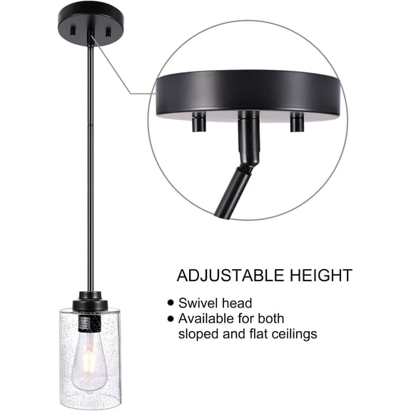 FJSHN-Chandelier Extension Poles Lighting Fixture Downrods with 1/8-IP Threaded 3/8" Diameter Insert Pipes and 180 Degrees Sloped Adapter for Pendant Light, Black (12 Inch and 6 Inch)
