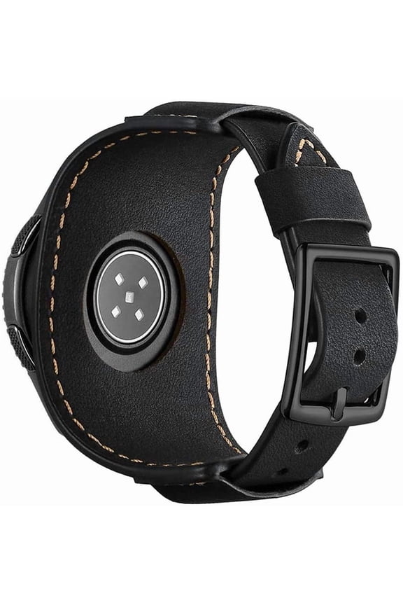 -Compatible with Samsung Galaxy Watch 46mm/Gear S3 Frontier/Classic Bands, 22mm Vintage Genuine Leather Replacement Strap Cuff Bracelet Wristband Accessories Wrist Belt for Men Women(Black)