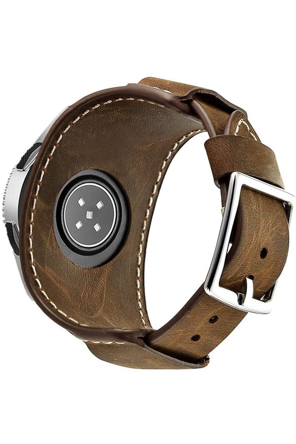 -Compatible with Samsung Galaxy Watch 46mm/Gear S3 Frontier/Galaxy Watch 3 45mm /Classic Strap, 22mm Replacement Genuine Leather Cuff Band with Stainless Steel Buckle for Men Women