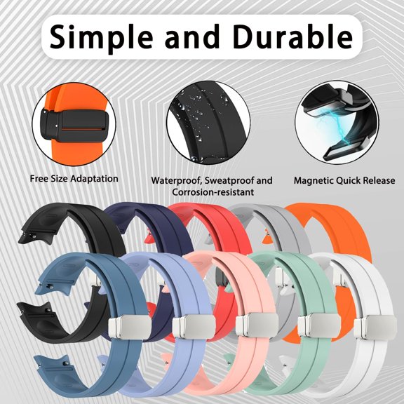FJSHN-Compatible with Samsung Galaxy Watch Silicone Band 7 6 5 4 Pro Classic 40mm 44mm 45mm 43mm 47mm 42mm 46mm, Soft Sport Quick Release Magnetic Breathable Affinity Skin Strap for Men Women