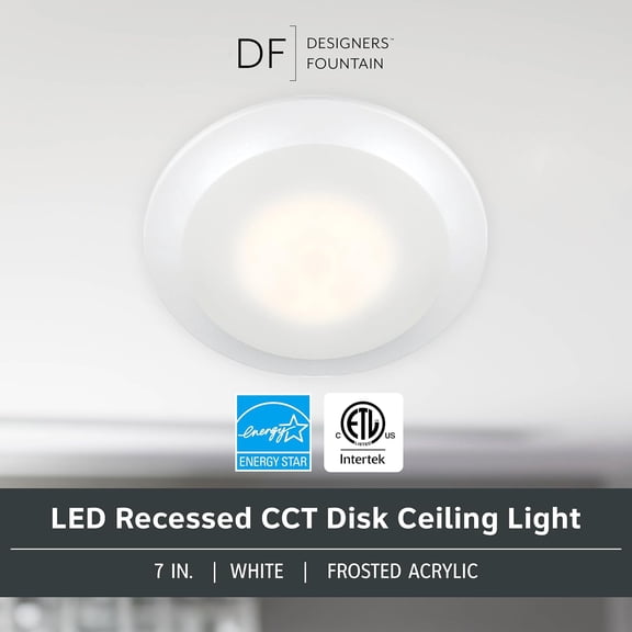 FJSHN-Designers Fountain LED Recessed Ceiling Light, 7 inch CCT Disk Lighting Fixture, Dimmable, 1000 Lumens, 3000K /4000K, White Trim, RC7WHWH8102C