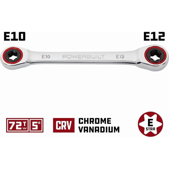FJSHN-E10/E12 Ratcheting Double Box-End E-Torx E-Star Wrench, 72-Tooth Ratcheting Wrench with 5-Degree Swing for Tight Spaces - 641760
