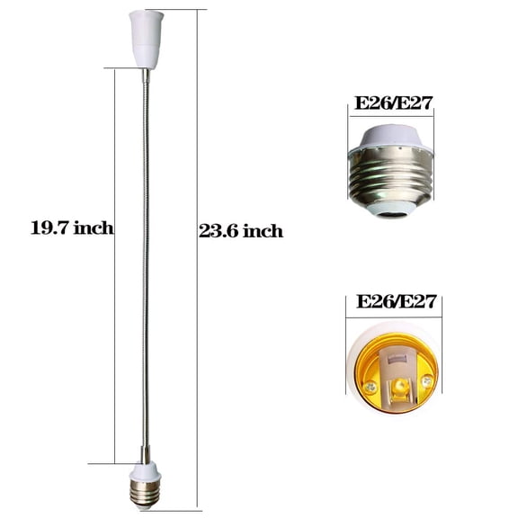 FJSHN-E26/E27 Light Socket Extender Adapter,E26 to E26 Socket Extender, 58CM/22.5 Inch Extension,Bendable Flexible Gooseneck Adjustable Extension Socket Extender Adaptor (2-Pack)