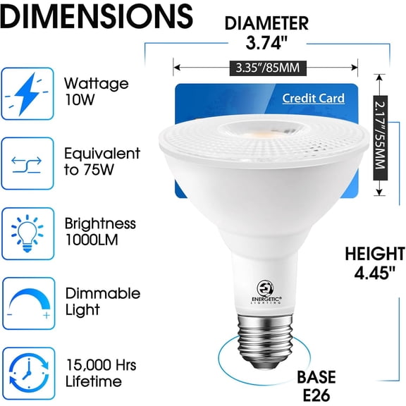 FJSHN-Energetic 2 Pack PAR30 LED Bulbs, Flood Light Outdoor Indoor 75 Watt Equivalent 10W Dimmable,5000K Daylight,1000 Lumens,E26 Base,IP65 Waterproof LED Recessed Light Bulbs for Security