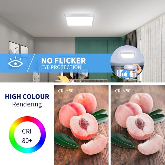 FJSHN-Flush Mount Ceiling Light, 12 Inch 24W Ultra Thin Square LED Ceiling Light, 6500K Cool White Low Profile Light Fixture for Living Room Bedroom Bathroom Kitchen Dining Room Corridor (White)
