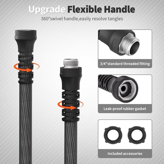 FJSHN-Garden Hose 5ft x 5/8",Flexible Water Hose,Lightweight Braided Hose with Swivel Handle,Leak-Free Connections, Male to Female Fittings, Kink Resistant Durable Hybrid Hose,Grey