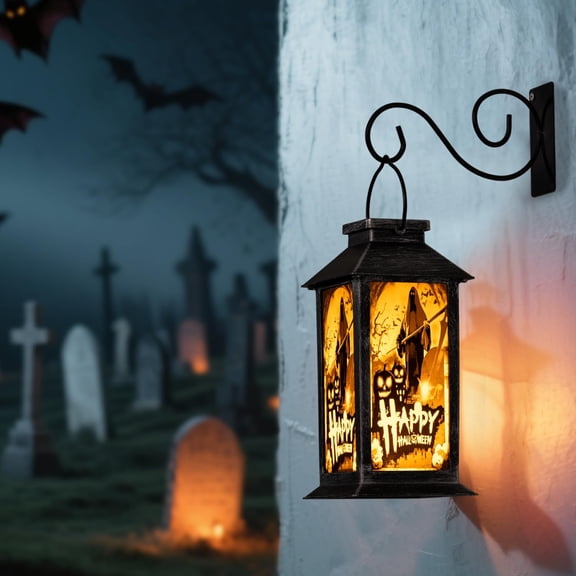 FJSHN-Halloween Solar Lantern Light Outdoor - Vintage Flameless LED Lanterns with Auto On/Off, Waterproof Outdoor Decor for Porch, Cemetery, Pathway, Halloween Decor-Ghost