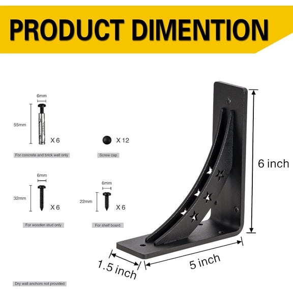 FJSHN-Heavy Duty Shelf Bracketsmax Load 900 LBS,Premium Alloy Metal Mantel Brackets , (Set of 2) Fireplace Mantel Brackets - Countertop Support Brackets (Matte Black, 6 inch x 5 inch)