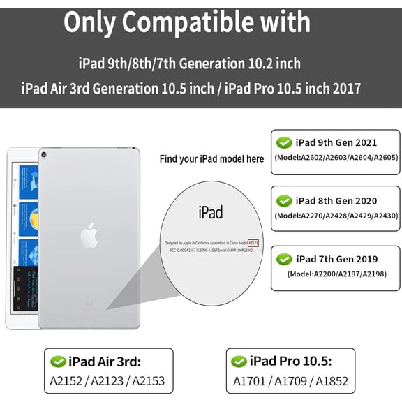 FJSHN-Keyboard Case for iPad 9th/8th/7th Generation 10.2 inch 2021/2020/2019, Detachable Wireless Bluetooth Keyboard Thin & Light with Pencil Holder for iPad 10.2" iPad Air 3rd Gen/Pro 10.5, Gray