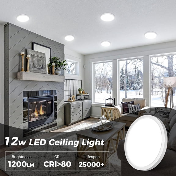 FJSHN-LED Ceiling Light Fixture 6.5 Inch, 12W 1200lm Light Fixtures, Adjustable 3000K 4000K 6500K, Round Flat Ceiling Lamp for Bathroom Closet Hallway Laundry