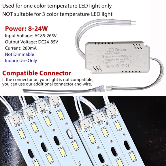 FJSHN-LED Driver 8-24W for Single Color Ceiling Strip Spot Light Module Panel, Replacement LED Power Supply Starter Transformer Adapter, Input AC85-265V Output DC24-85V