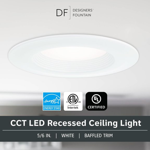 FJSHN-LED Recessed Ceiling Light, 5/6 Inch CCT Lighting Fixture, Dimmable, 1000 Lumens, 3000K/4000K, White Smooth Trim, RB6WHWH8102C