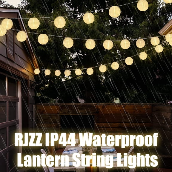FJSHN-Lantern String Lights White Lantern Lights 9.4Ft Nylon Lanterns with Lights Battery Operated 10 Count String Lights Indoor Outdoor Hanging Lights for Bedroom, Nursery, Patio, Party, Wedding