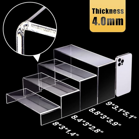 FJSHN-Large Acrylic Risers, 8 Pcs 2 Set (7L~8L~9L) Rectangular Stands Shelf Clear for Decor, Clear Display Risers Cake Shelves Retail Shoe Showcase