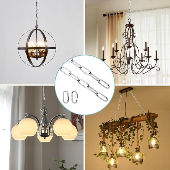 FJSHN-Lighting Chain, 6 Feet Chrome Light Fixture Chain, Metal Chandelier Chain Extension with Connection Link Lock, Heavy Duty Hanging Chain Lamp Fixture Pendant Ceiling Decorative Lights Kit - 6'