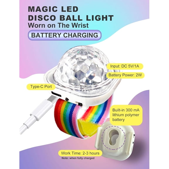 FJSHN-Magic LED Disco Ball Light, Chargeable Portable Car Disco Ball Light Worn on The Wrist, Mini Sound Activated DJ Lights for Dance Parties, Bars & Karaoke