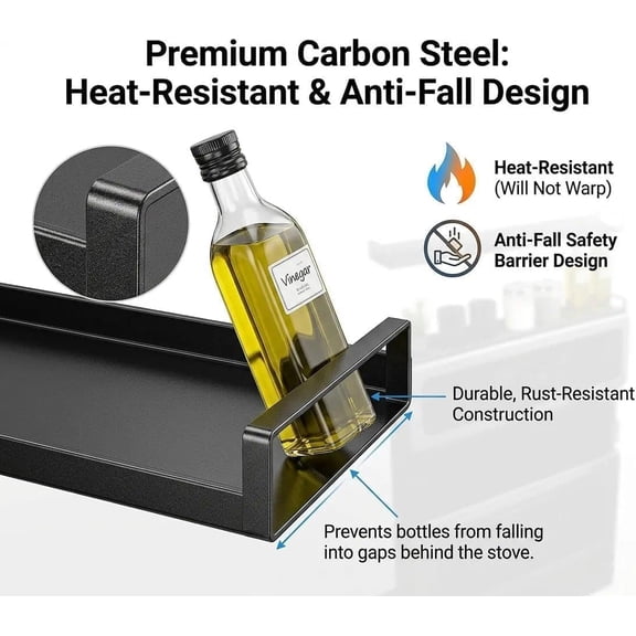 FJSHN-Magnetic Over the Stove Shelf, 16" to 30" Extendable Steel Spice Rack for Back of Stove, Above Oven Storage Organizer, Stove Top Shelf for Kitchen Range, Heat Resistant Ledge for Spices & Oils