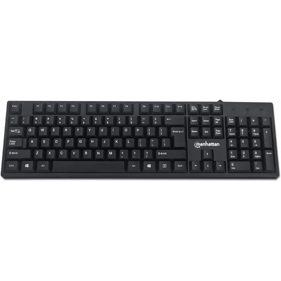 FJSHN-Manhattan Wired Computer Keyboard Basic Black Keyboard - with 4.5ft USB-A Cable, 104-keys, Foldable Stands - Compatible for Windows, PC, Laptop - 3 Yr Mfg Warranty 179324