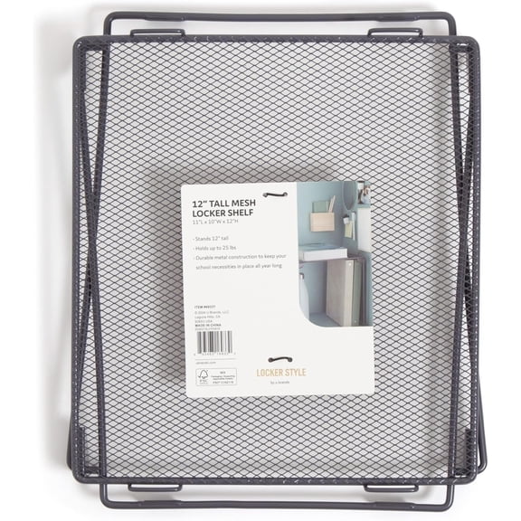 FJSHN-Mesh Locker Organizer Shelf, 11" x 10" x 12", Dusty Black, Back to School Essentials, Stackable, Fits Standard Size School Lockers