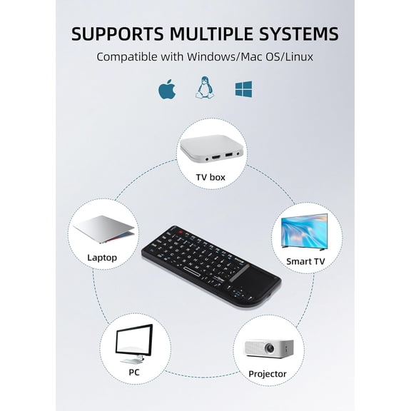 FJSHN-Mini Keyboard with Touchpad, 69 Keys USB Keyboard, Portable, Wireless Bluetooth, 3-in-1 Multifunction-100-RF for PC/Tablets/TV//Smartphones