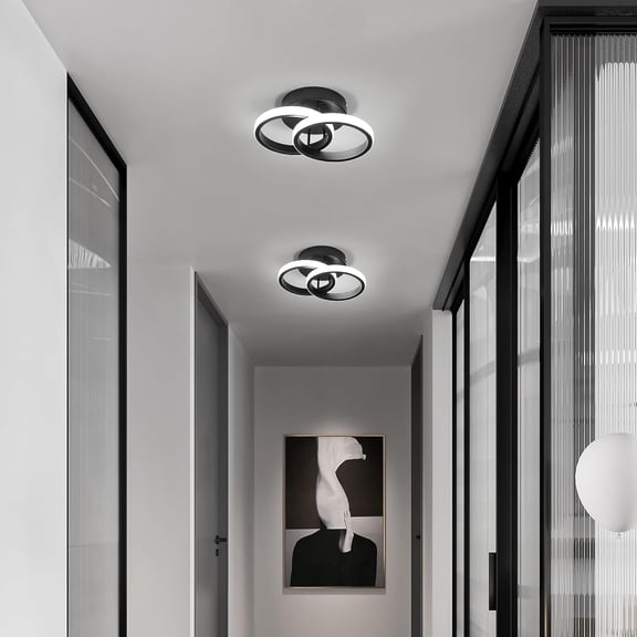 FJSHN-Modern LED Ceiling Light, 22W Black Flush Mount Ceiling Lamp Fixture, 6500K Cold White LED Hallway Light for Living Room Bedroom Entryway Aisle Bathroom Kitchen