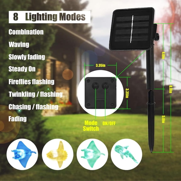FJSHN-Outdoor Solar Garden Lights - Nautical Sea Life Decorative Fairy String Lights with 40 LED, 14ft Beach Tree Decor (Whale Shark, Sunfish, Manta Ray)