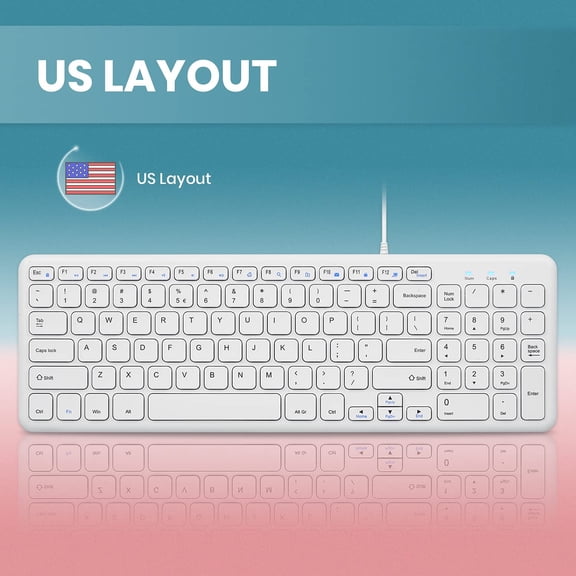 FJSHN-PERIBOARD-213W Wired Quiet USB Scissor Keyboard - 14.45x4.76x0.70 Inches - Compact Design with Number Pad - White - US English (PERIBOARD-213US)