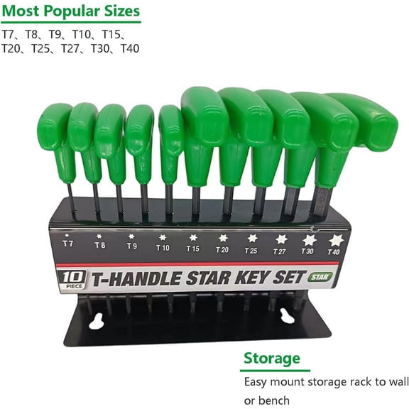 FJSHN-Professional T Handle Star Key Wrenches Set,T7-T40 Star Wrench with T-Handle,Multi-purpose Screwdriver Repair Tool for DIY, Auto Bike Repair Tool 10PCS