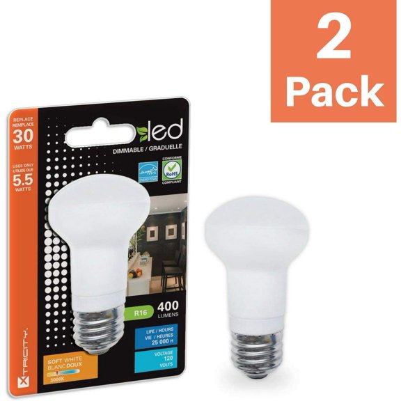 FJSHN-R16 LED Light Bulb, 7 Watt (50W Equivalent), Dimmable, 400 Lumens, 3000k Soft White, E26 Medium Base, Energy Star (2 Pack)