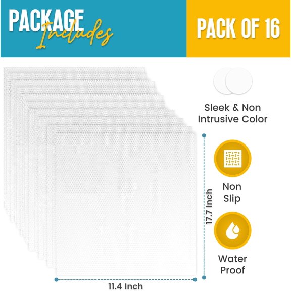 FJSHN-Refrigerator Liners for Shelves (16 Pack) by Lindas Essentials - Non-Adhesive Shelf or Drawer Liner, BPA-Free Fridge Mats for Kitchen & Cabinets, Easy to Clean, Ideal Household Essentials (Cle