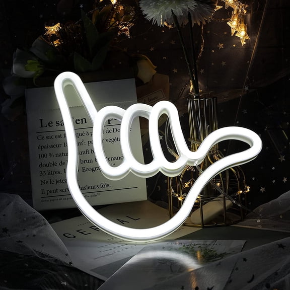 FJSHN-Shaka Hand Neon Signs, Hang Loose LED Hand Neon Light for Wall Decor, USB/Battery Powered Night Lamps Hand Light Up Signs for Man Cave Bedroom Party Bar(Warm White)
