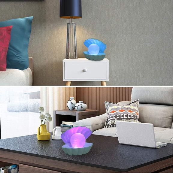 FJSHN-Shell Pearl Beach Themed Night Light, RGB 8 Colors Changing Mood Shell Pearl Lamps, Bedside LED Clamshell Portable Night Lights for Bar (Green)