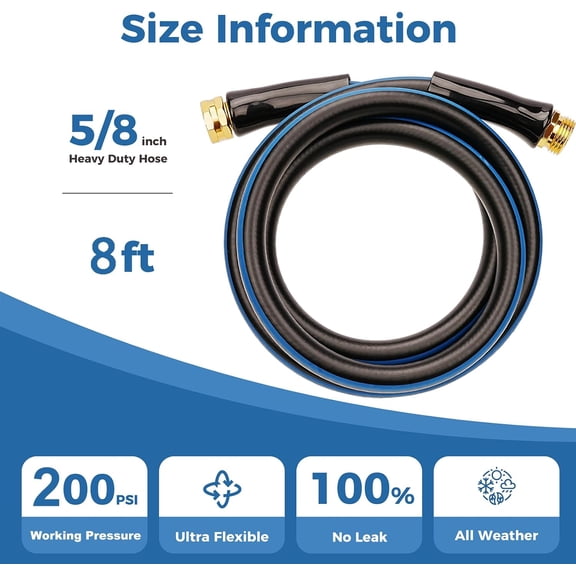 FJSHN-Short Garden Hose 8ft x 5/8",Water Hose for Hose Reel Faucet,Lightweight,Leak Free,Flexible,Heavy Duty Leader Hose with Male to Female Fittings,3/4"GHT