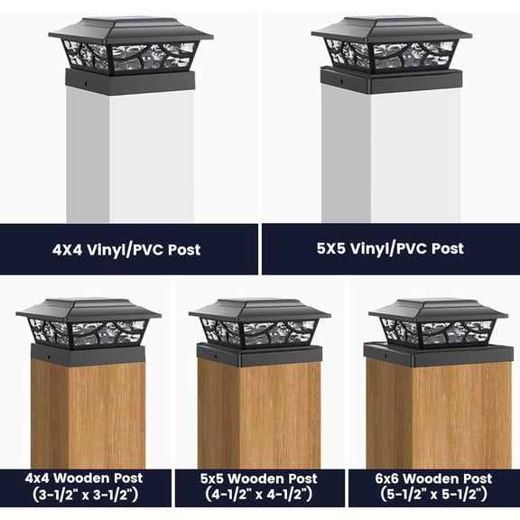 FJSHN-Solar Post Lights Outdoor 4 Modes Deck Fence Post Cap Light for 4x4 5x5 6x6 Vinyl Wooden Posts Patio Garden Decor, Warm White & Cool White Dynamic Lighting Black (1 Pack)