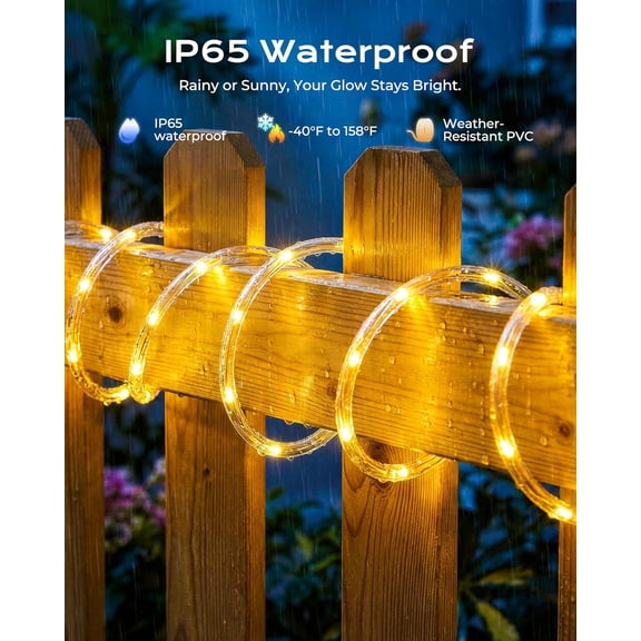 FJSHN-Solar Rope Lights, 2 Pack Total 78FT 200LED Warm White Solar String Lights Outdoor, IP65 Waterproof Solar Powered Fairy Lights with 8 Lighting Modes for Yard Garden Patio Tree Decoration