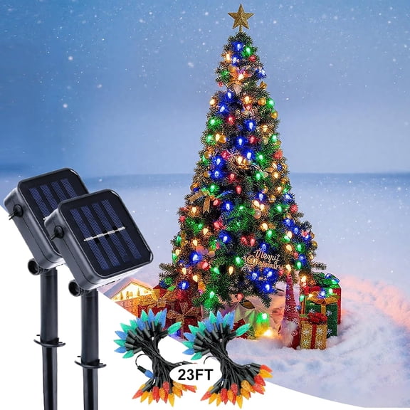 FJSHN-Solar String Lights Outdoor Waterproof 2 Packs, 50 LED Solar Powered Strawberry String Lights, 23FT Light up Garden Decor, 8 Modes Fairy Lights for Garden, Patio, Cafe and Camping