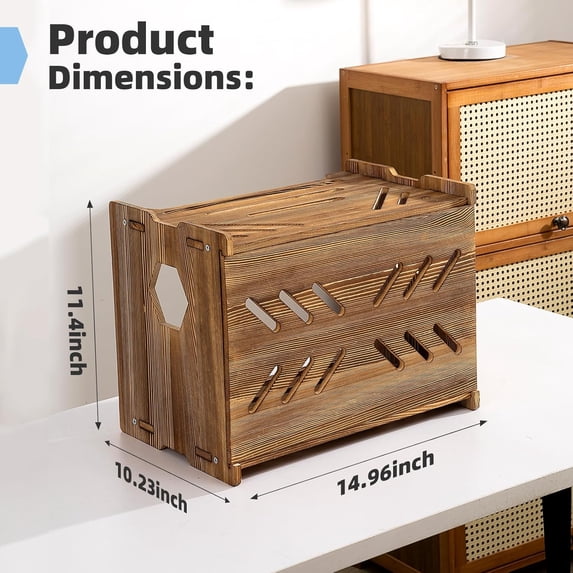 FJSHN-Solid Wood Projector Shelf Router Shelf Projector Stand Router Storage Box Router Cover Organized Modem Cable Power Strip Cable Management Hider Rack by Need Assembly (Rustic Brown)