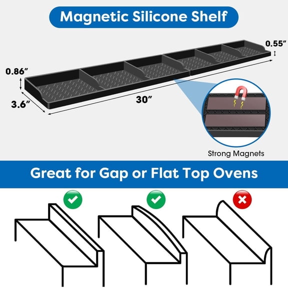 FJSHN-Stove Top for Silicone Shelf,30 Inch Magnetic Shelf Over the Stove Spice Rack,Kitchen Organizer Magnet Above Stovetop Back of Flat Storage Suctioned-Black