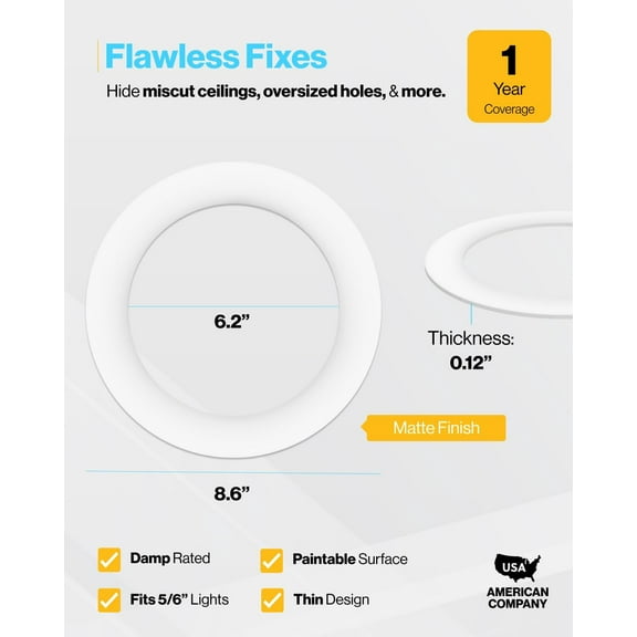 FJSHN-Sunco 6 Pack Goof Rings for 6 Inch Recessed Lights, Flush Mount White Can Light Trim Ring Cover, Outer Diameter 8.6 Inch, Inner Diameter 6.2 Inch, Paintable Surface, Matte Finish