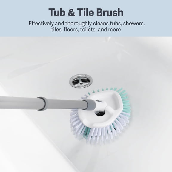 FJSHN-Tub & Tile Brush - Bathroom Cleaning Brush, Extendable Handle, All-Around Dual Bristles, Bristled Head, Non-Slip Grip