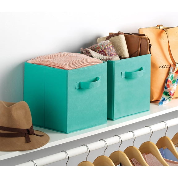 FJSHN-Turquoise Set of 2-10 x 10 x 10 inches Collapsible Cubes, 2 Pack
