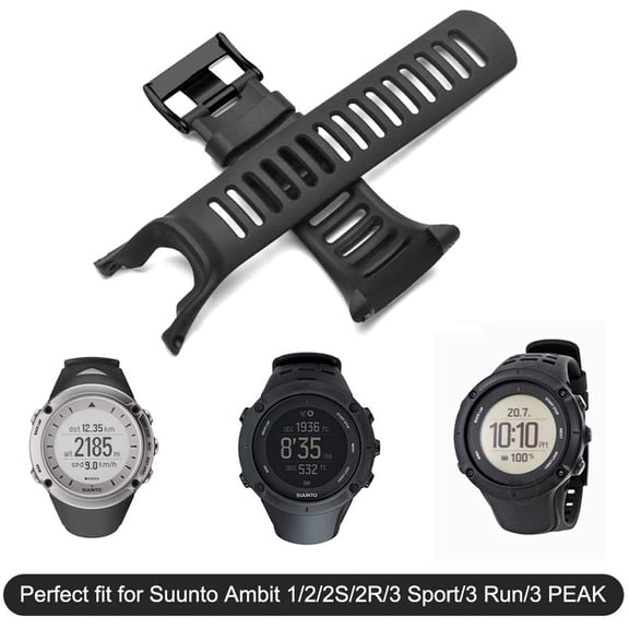 FJSHN-Watch Band Strap, All Black Replacement Strap Compatible with Suunto Ambit 1/2/2S/2R/3 Sport/3 Run/3 Peak (Without Screws)