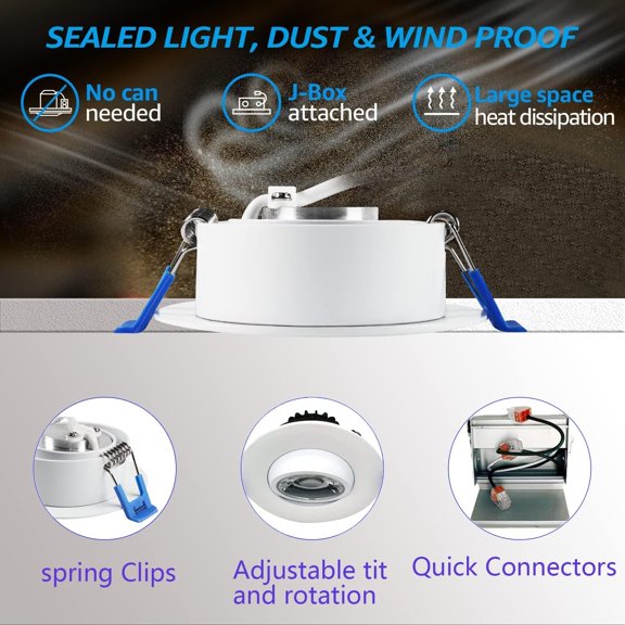 FJSHN-Waterproof recessed Shower Light,3 inch COB Ultra-Thin 9W with Junction Box,3 Colors Adjustable,Suitable for Bathroom,Parlor,Bedroom,Kitchen,Balcony