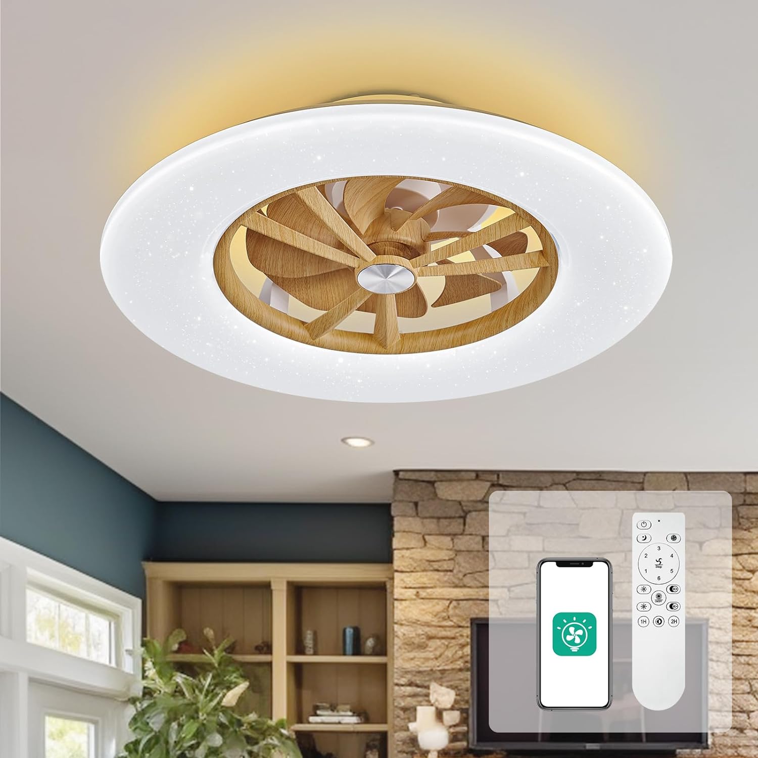 FJU 24'' Low Profile Ceiling Fan with Light, Ceiling Fans with Lights ...