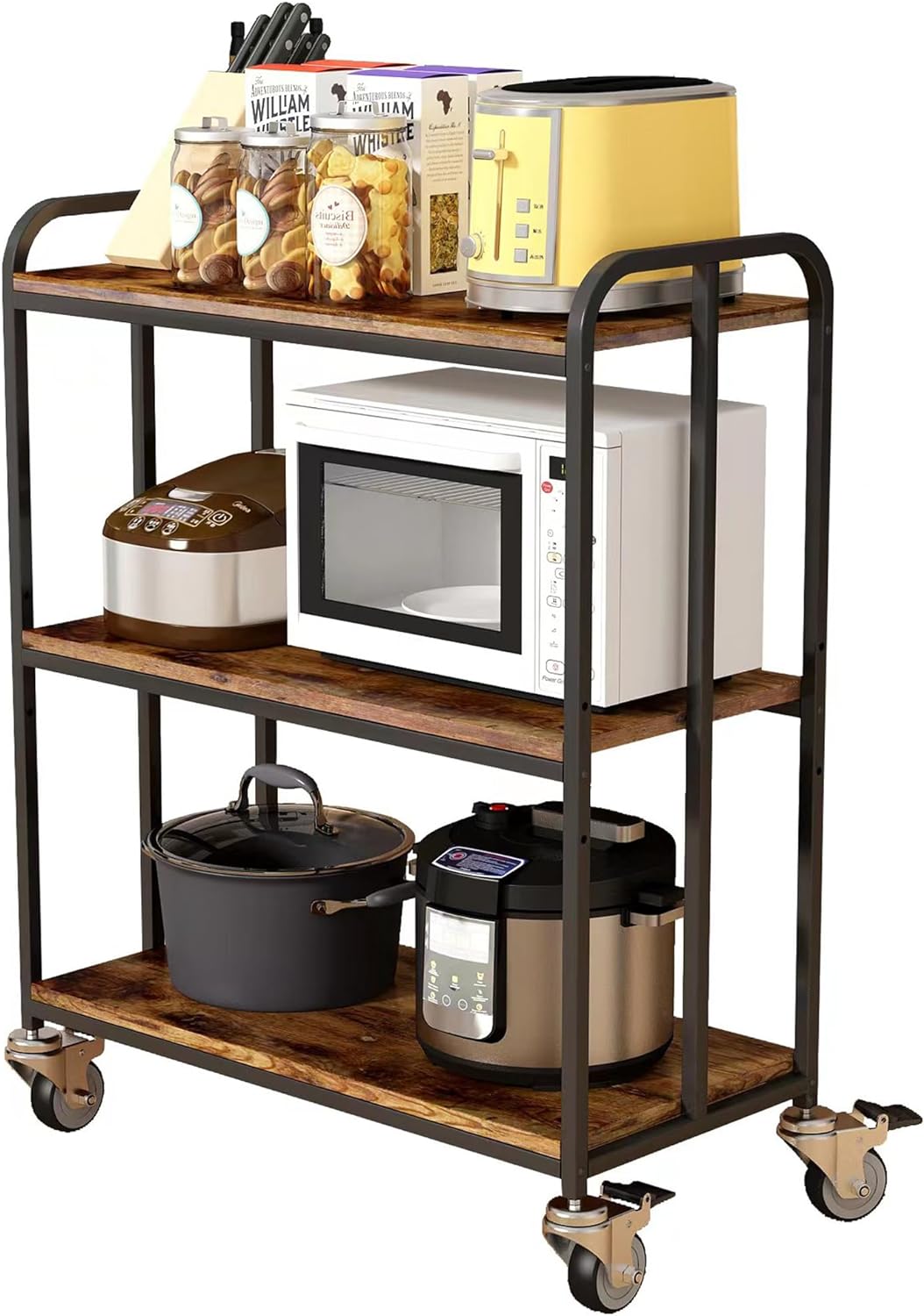 FJU 3Tier Bakers Rack for Kitchen with Storage ，Microwave Stand
