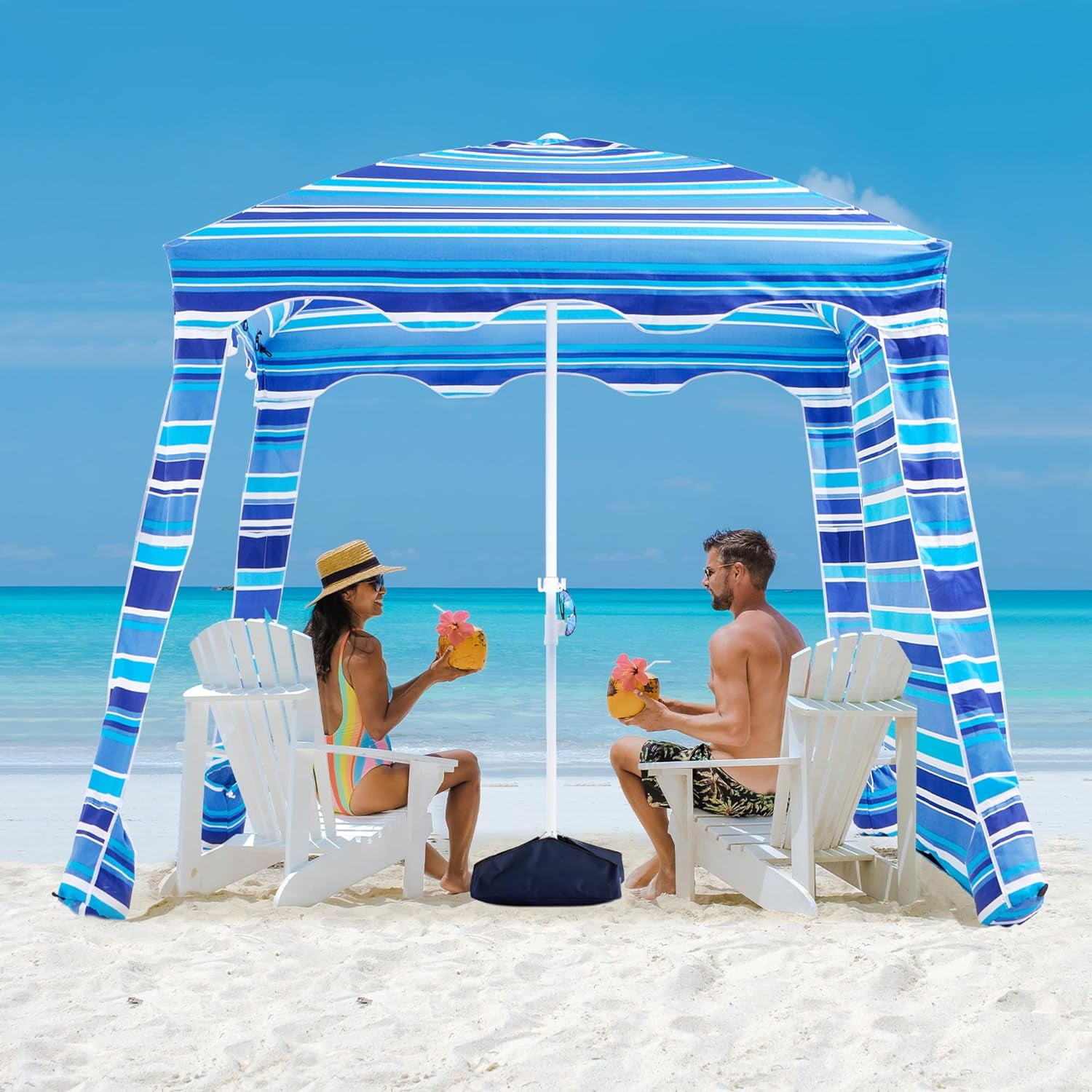 FJU 6.5x6.5ft Beach Cabana with Detachable Sand Anchor & Side Wall ...