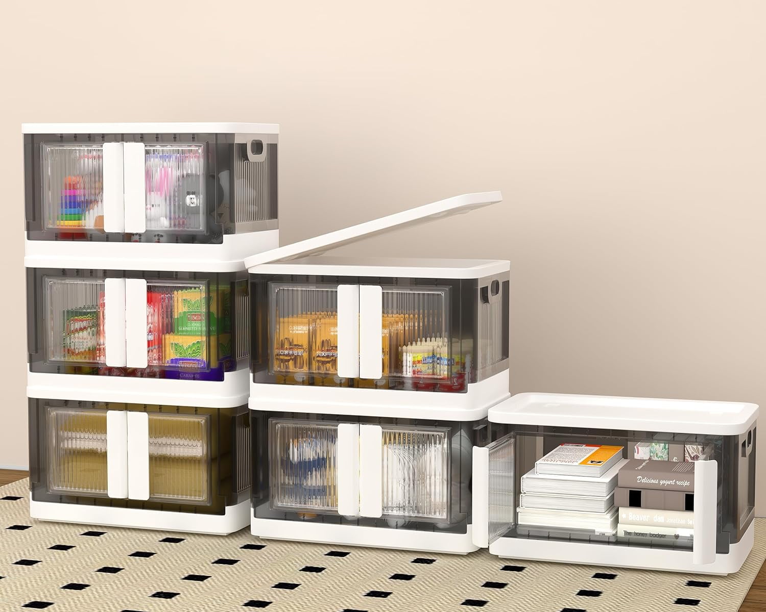 FJU 6 Pack 34 Quarts Storage Bins with Lids and , Collapsible