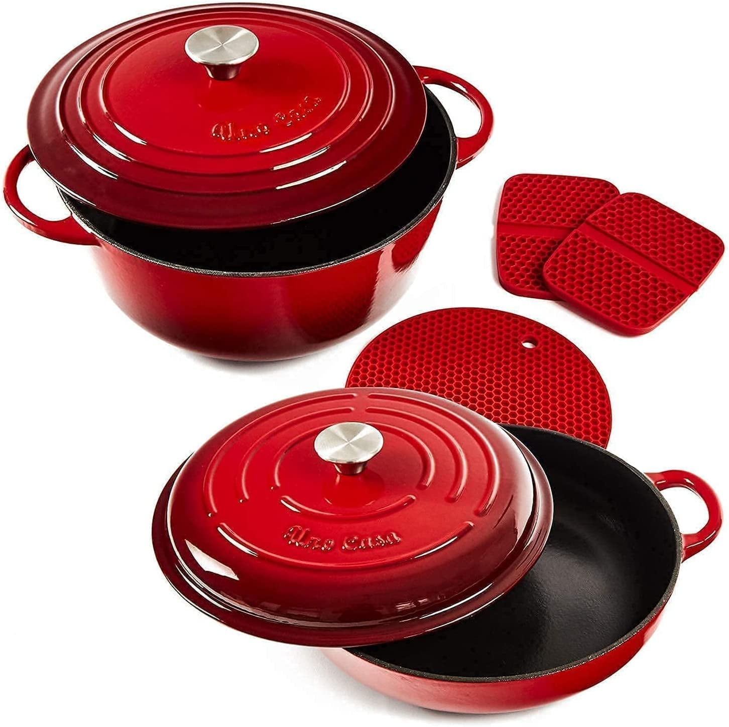 FJU Enameled Cast Iron Dutch Oven and Enameled Cast Iron Skillet with