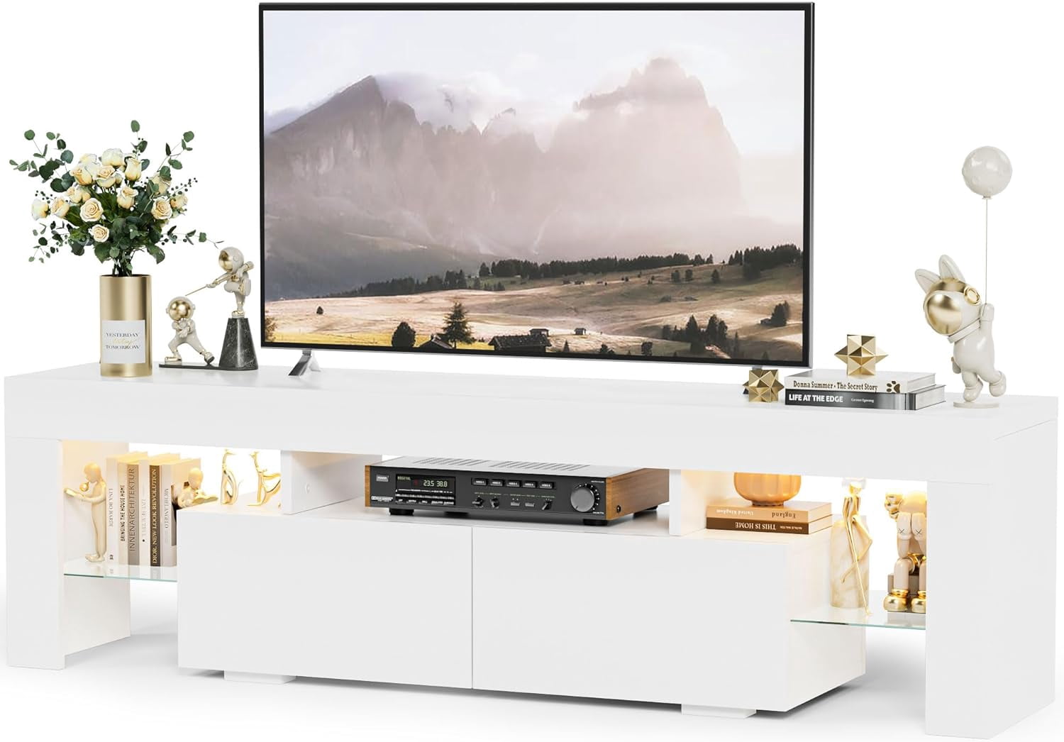 FJU Modern LED TV Stand for Televisions up to 70 Inch with Glass